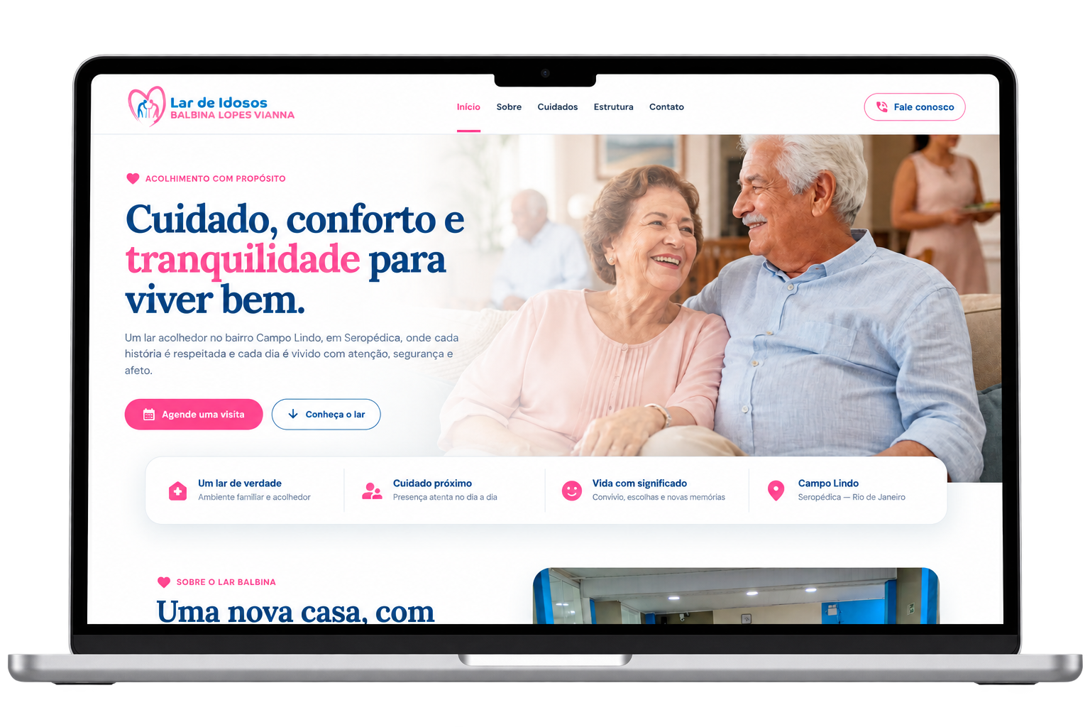 Site Lar de Idosos Balbina Lopes Vianna apresentado em um notebook