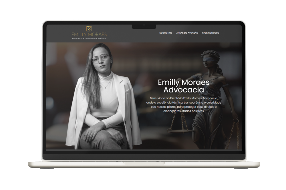 Site de Emilly Moraes Advocacia apresentado em um MacBook